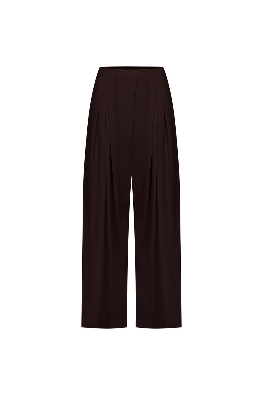 Double Plated Loose Cut Brown Pant  