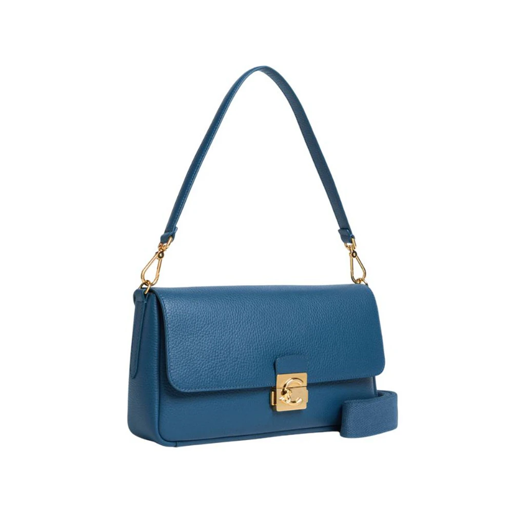 C-Me Lock Blue Leather Shoulder Bag E1U4K120101