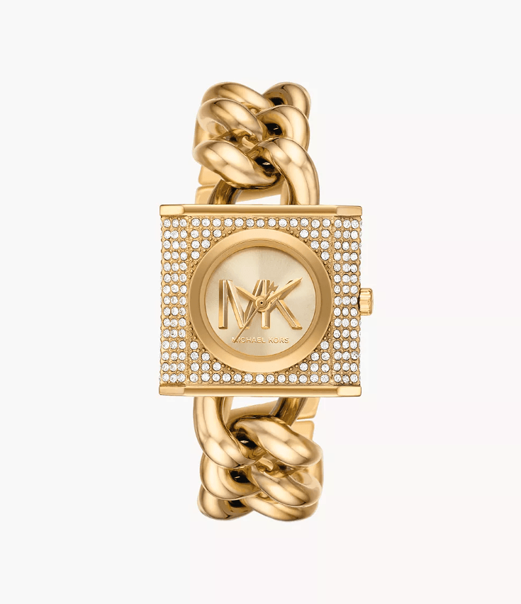 Mini Lock Pavé Gold-Tone Chain Watch MK4711