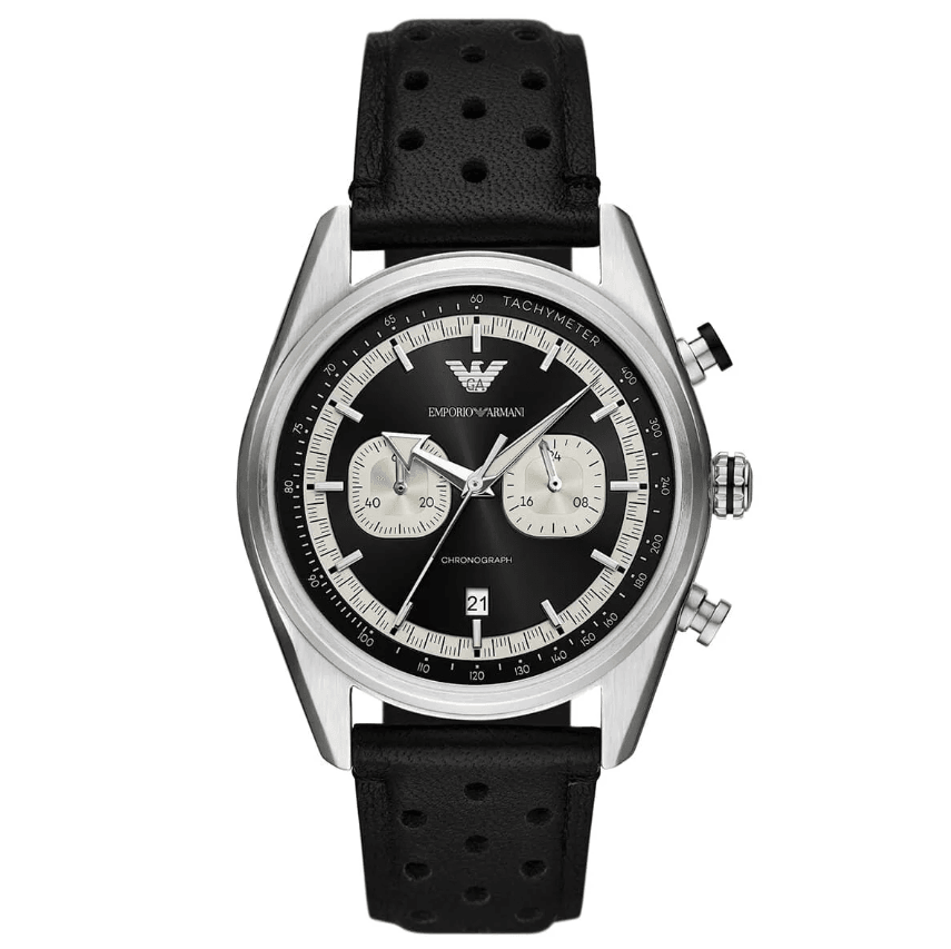Chronograph Black Leather Women's Watch AR11635