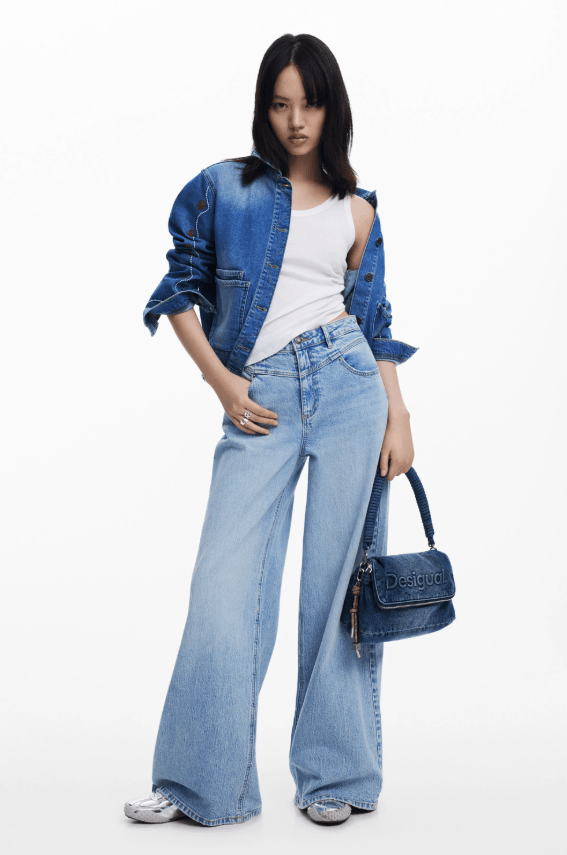 Half Logo U Denim Shoulder Bag