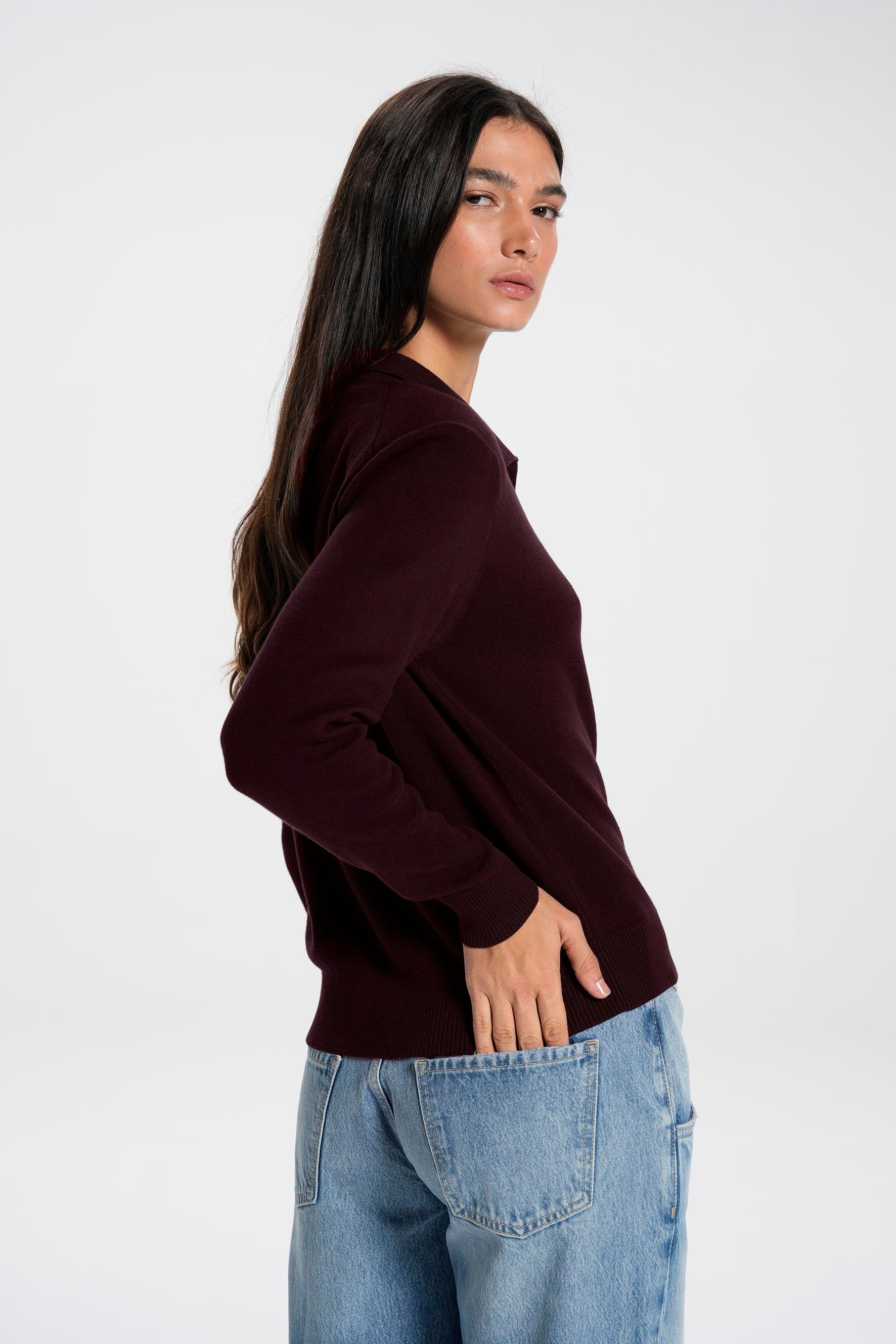 Zipped Cotton Polo Neck Jumper  