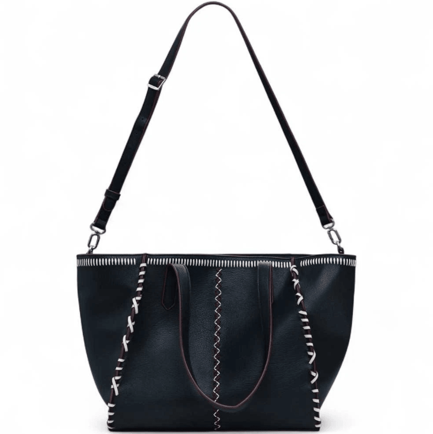 Manhattan Pespuntes Guimar Black Shoulder Bag 