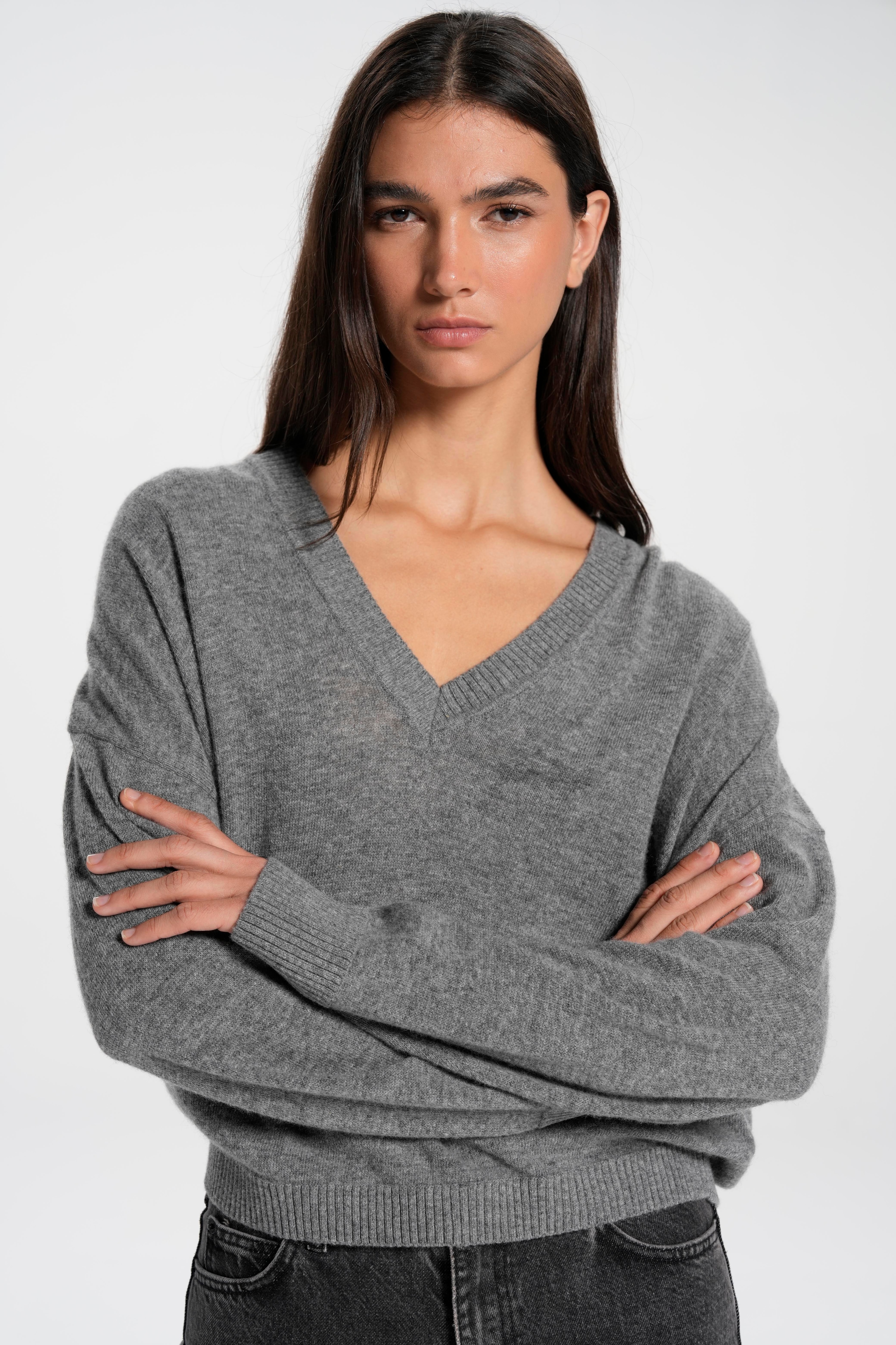 Loose Fit V Neck Wool Jumper