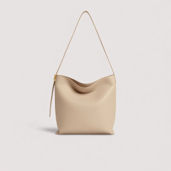 C-Me Lock Hobo Nude Cream Leather Shoulder Bag E1U4K130201