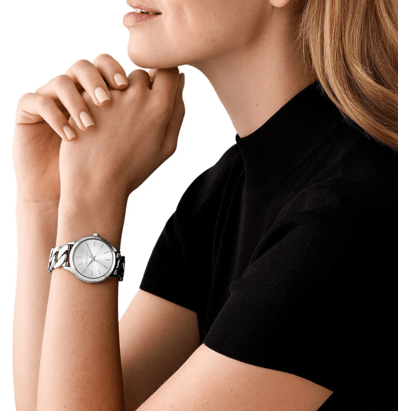 Slim Runway Silver-Tone Curb-Link Women's Watch MK7474