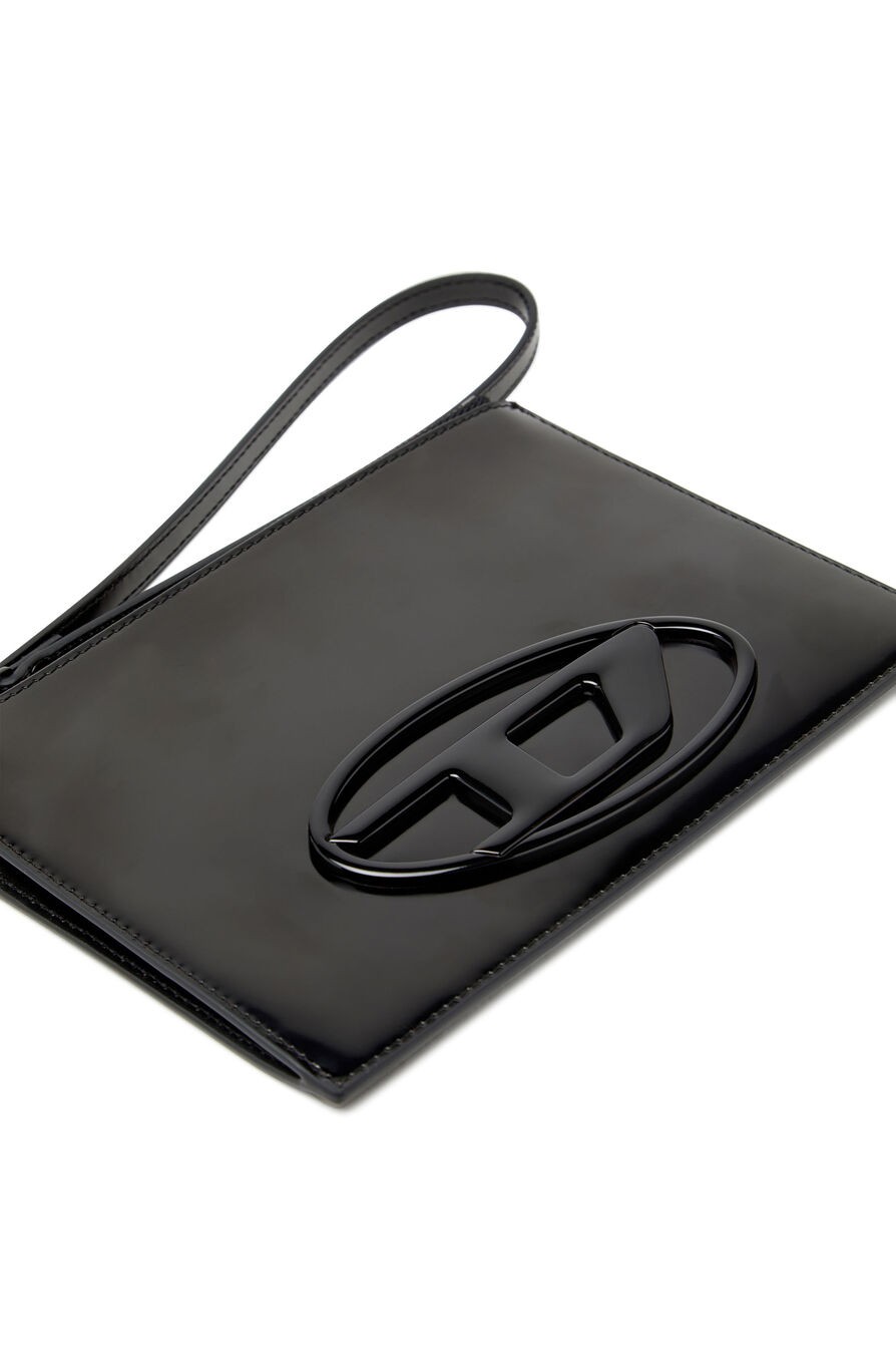 1DR Zipped pouch in black mirror leather