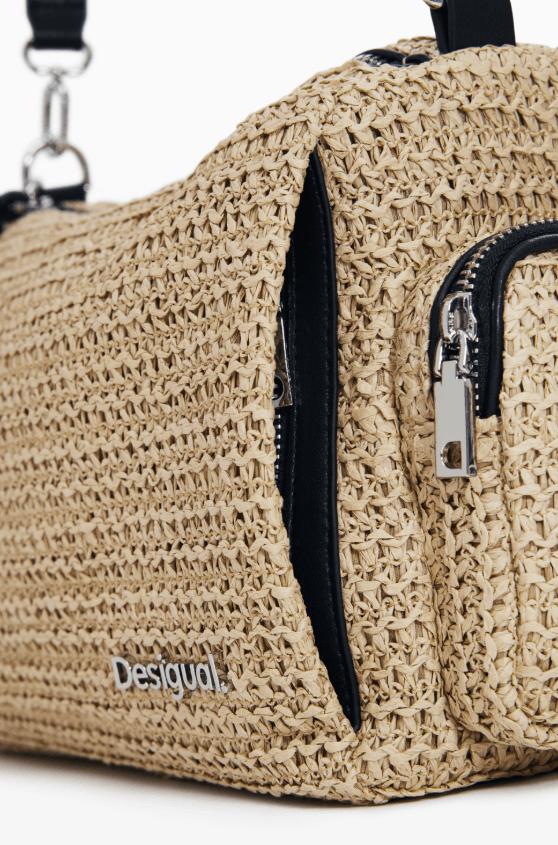 Half Logo Raffia Small U Shoulder Bag