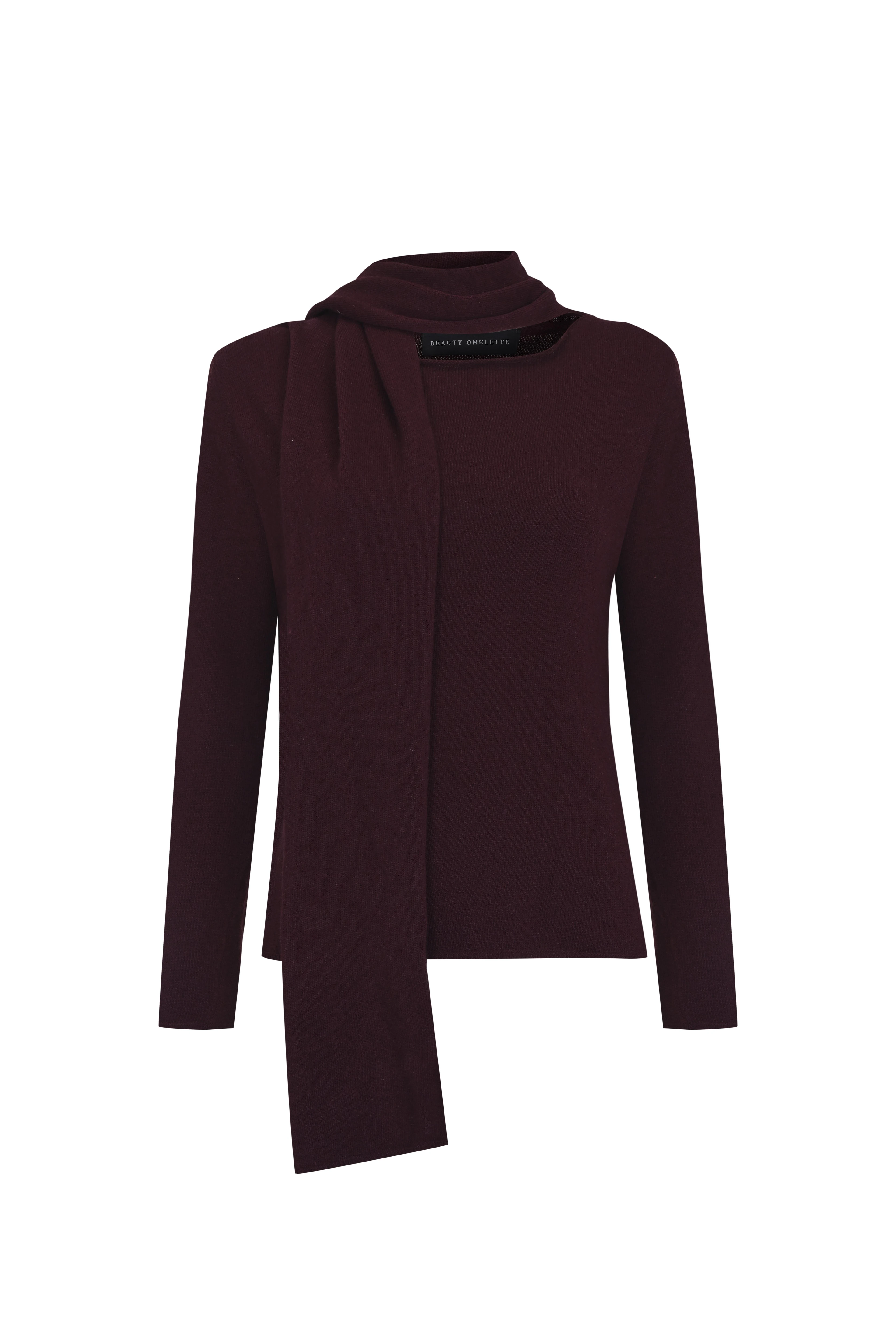 Knitwear with Scarf Detail  - Burgundy