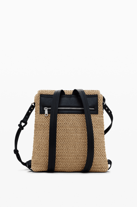 Half Logo Raffia Mini U Brown Backpack