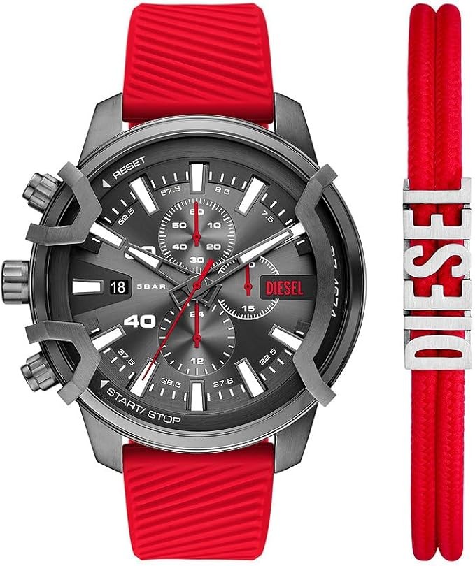 Griffed Red Chronograph Men's Watch with Red Silicone Bracelet DZ4673SET