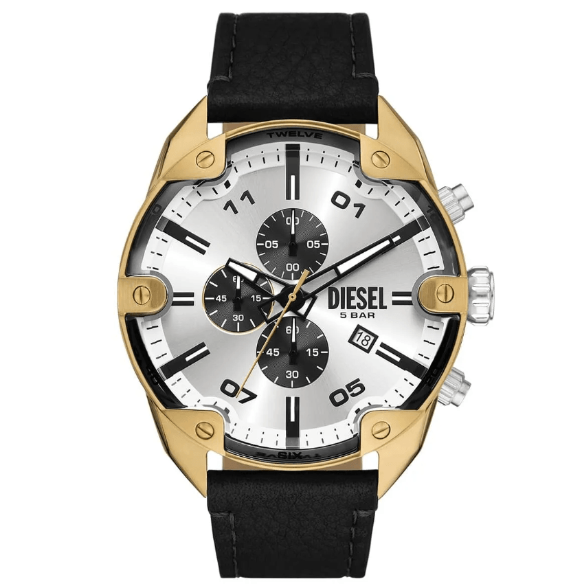 Spiked Chronograph Black Leather Men's Watch DZ4671