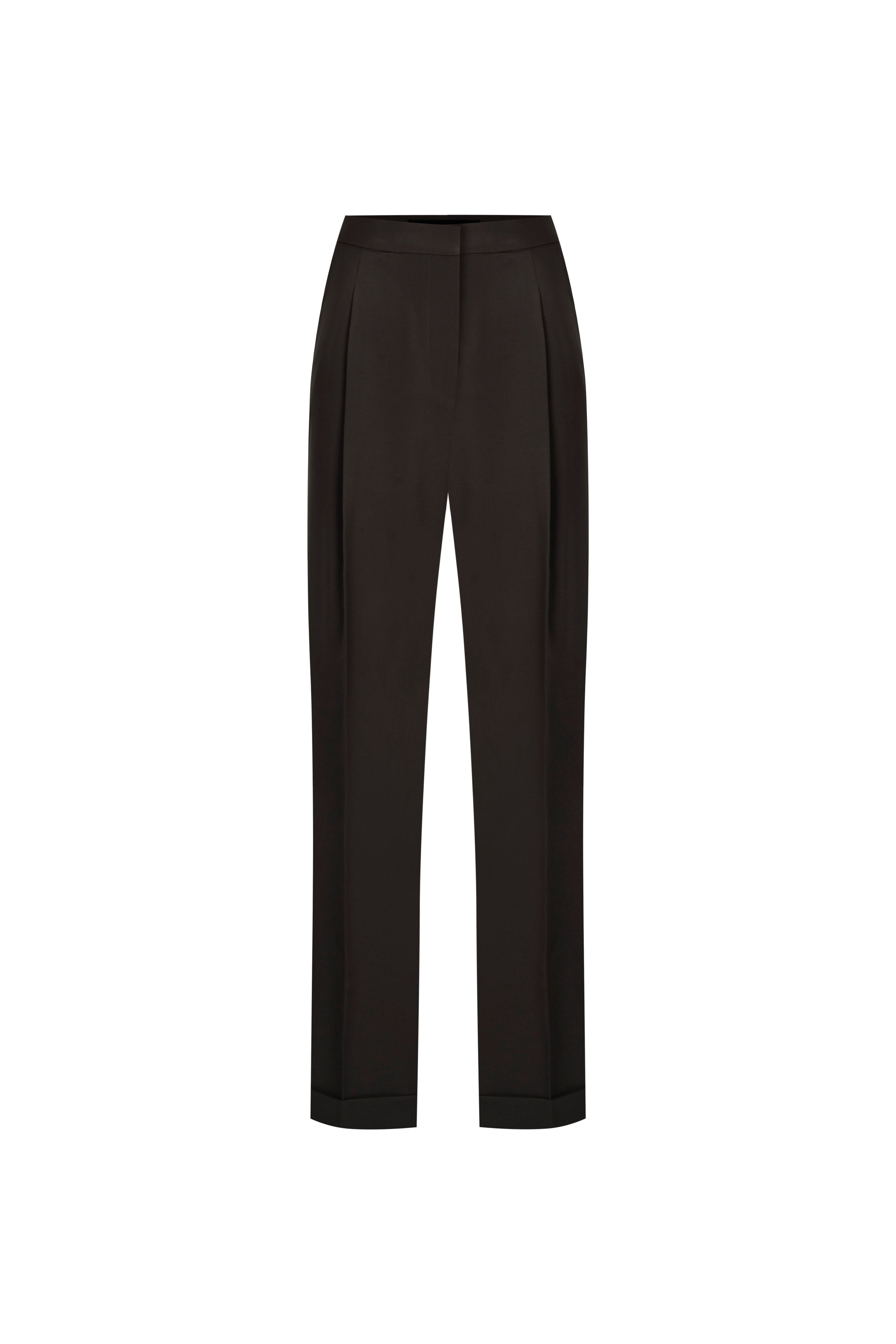 Brown Double Leg Wool Blend Loose Pant 
