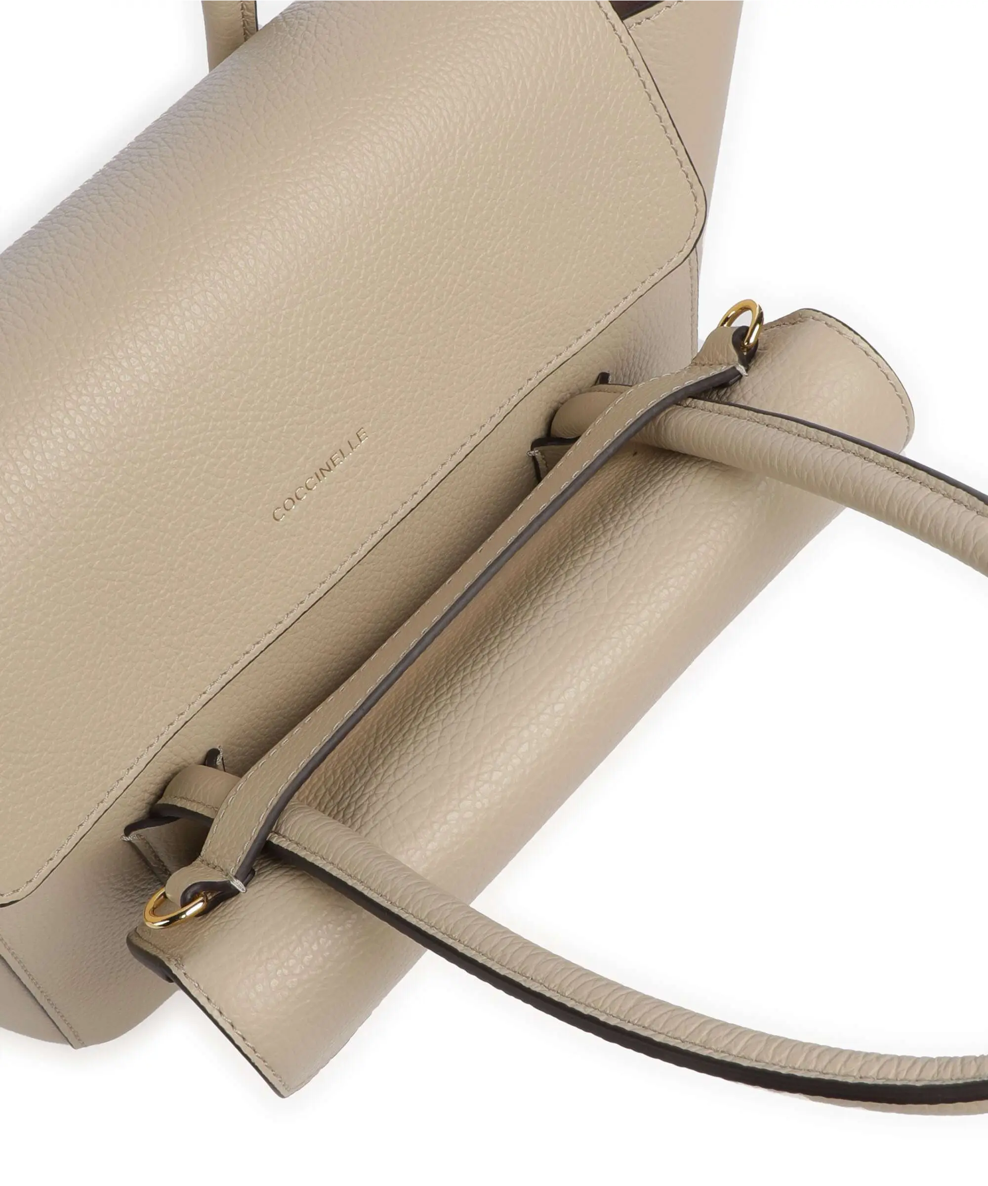 Double Beat Beige Leather Shoulder Bag E1T8A180201