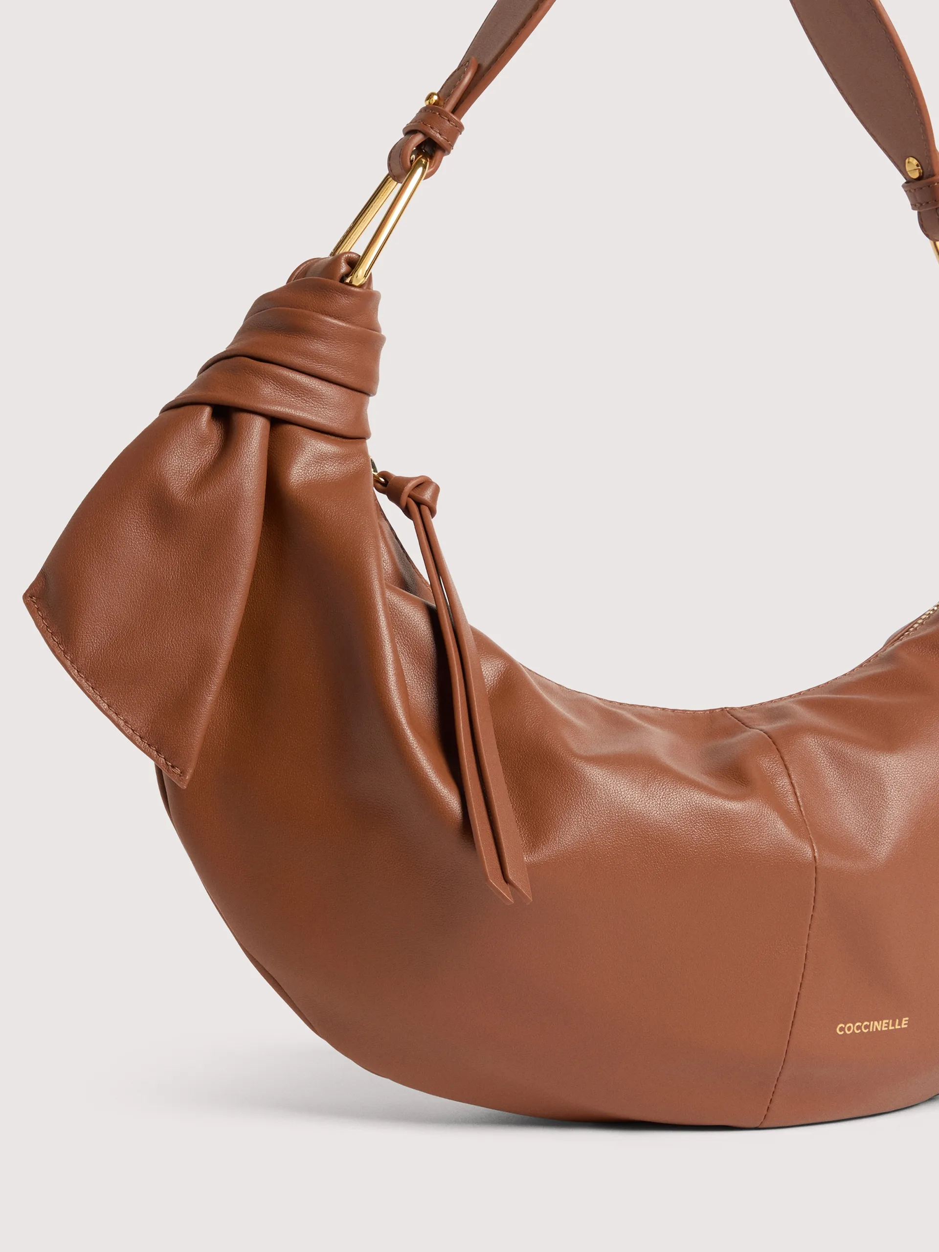 Furoshki Brown Leather Hobo Shoulder Bag E1U1A130201