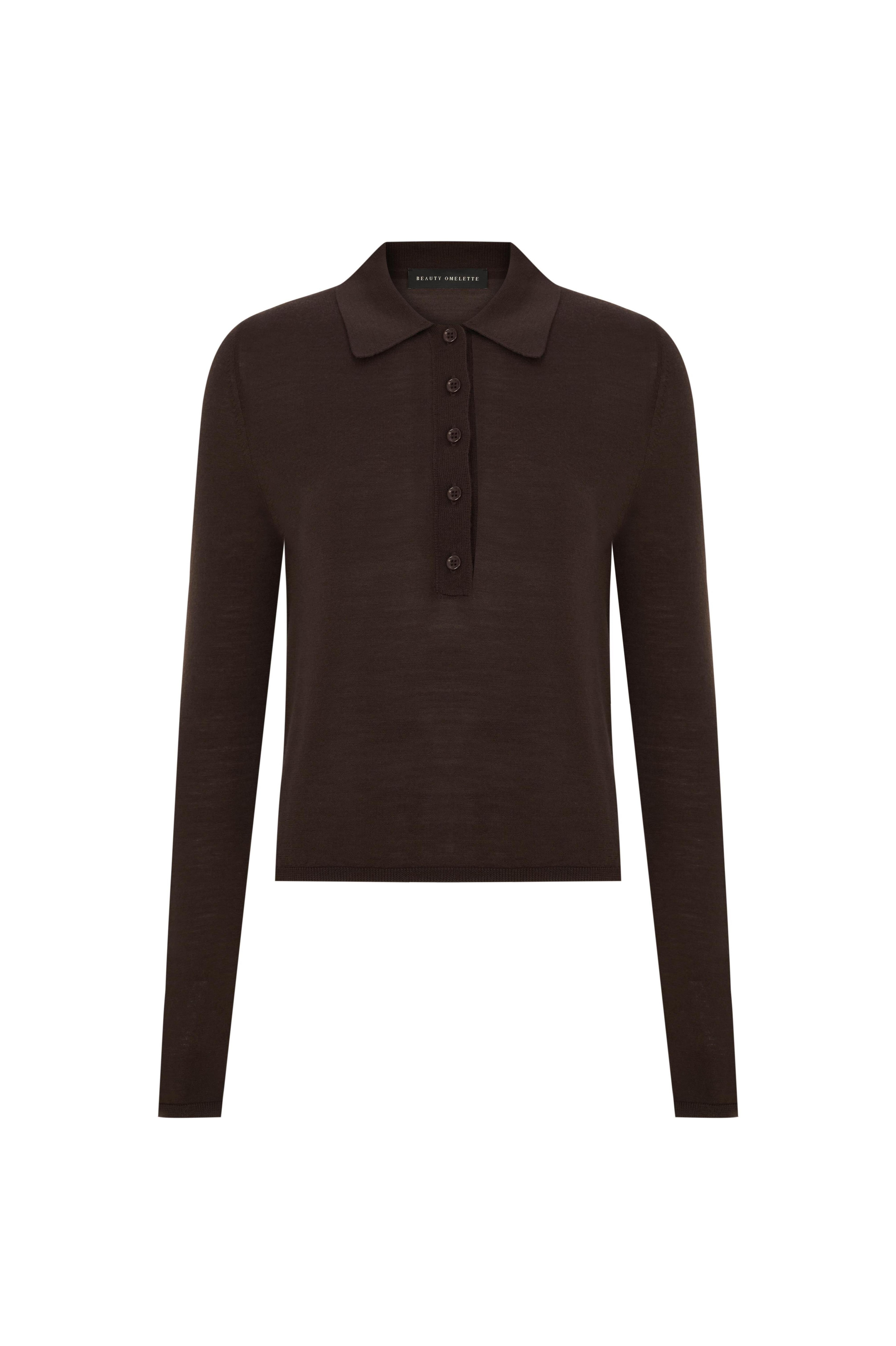 Polo Neck Wool Jumper - Brown
