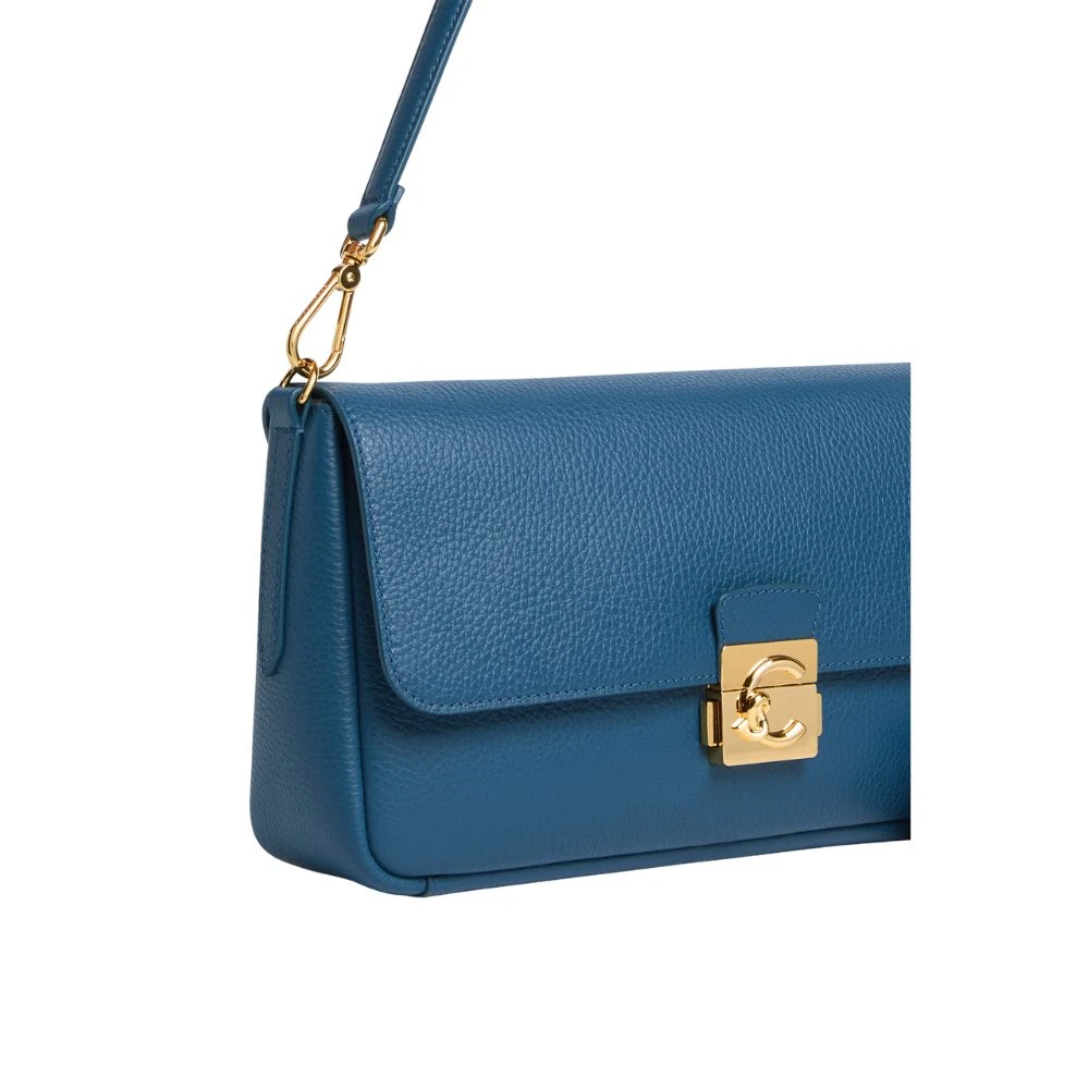 C-Me Lock Blue Leather Shoulder Bag E1U4K120101