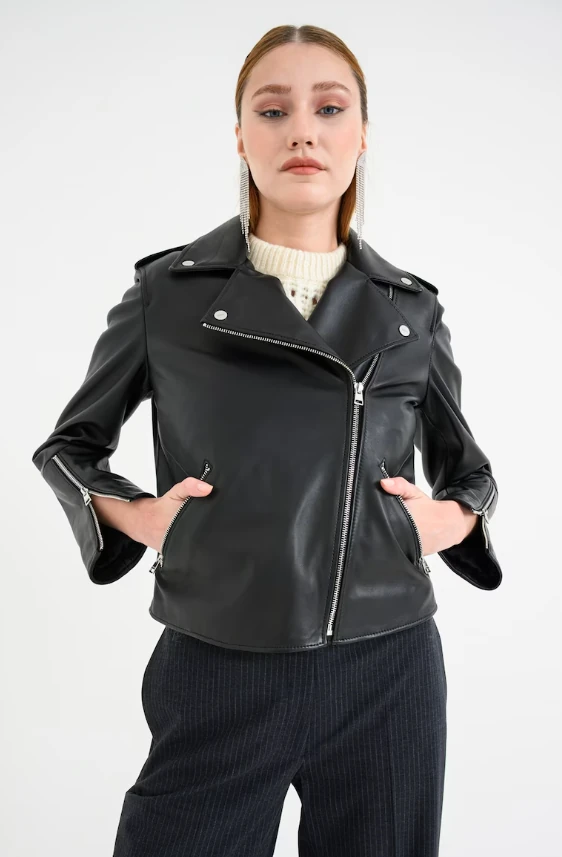 Hugo Red Lujana Black Leather Bicker Jacket 10272243