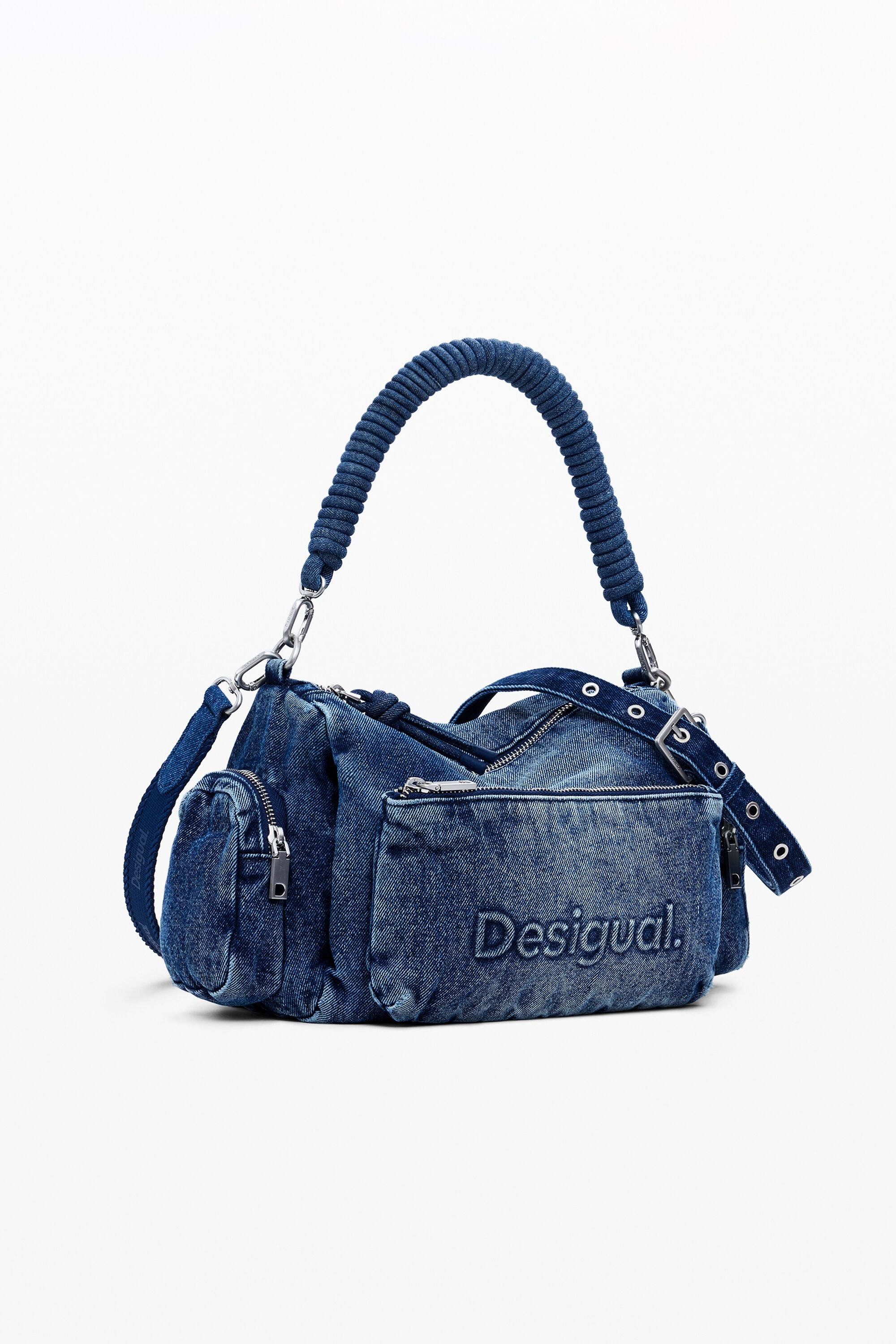 Half Logo U Denim Large Shoulder Bag 