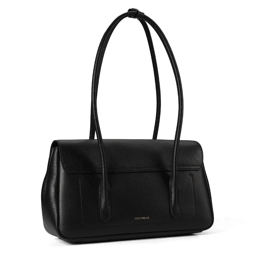 C-Me Lock Black Leather Shoulder Bag E1U4K120301