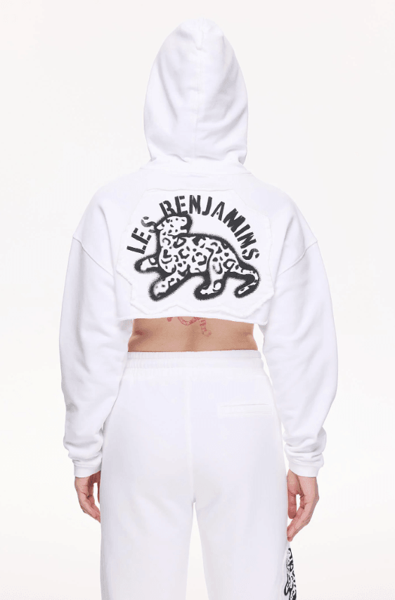 Relaxed White Crop Hoodie