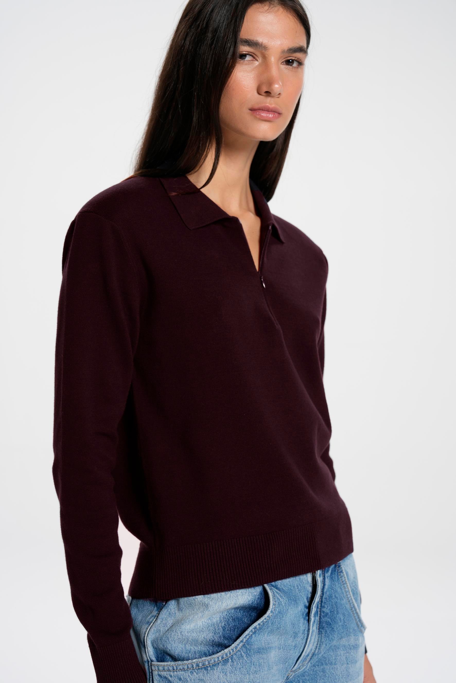 Zipped Cotton Polo Neck Jumper  