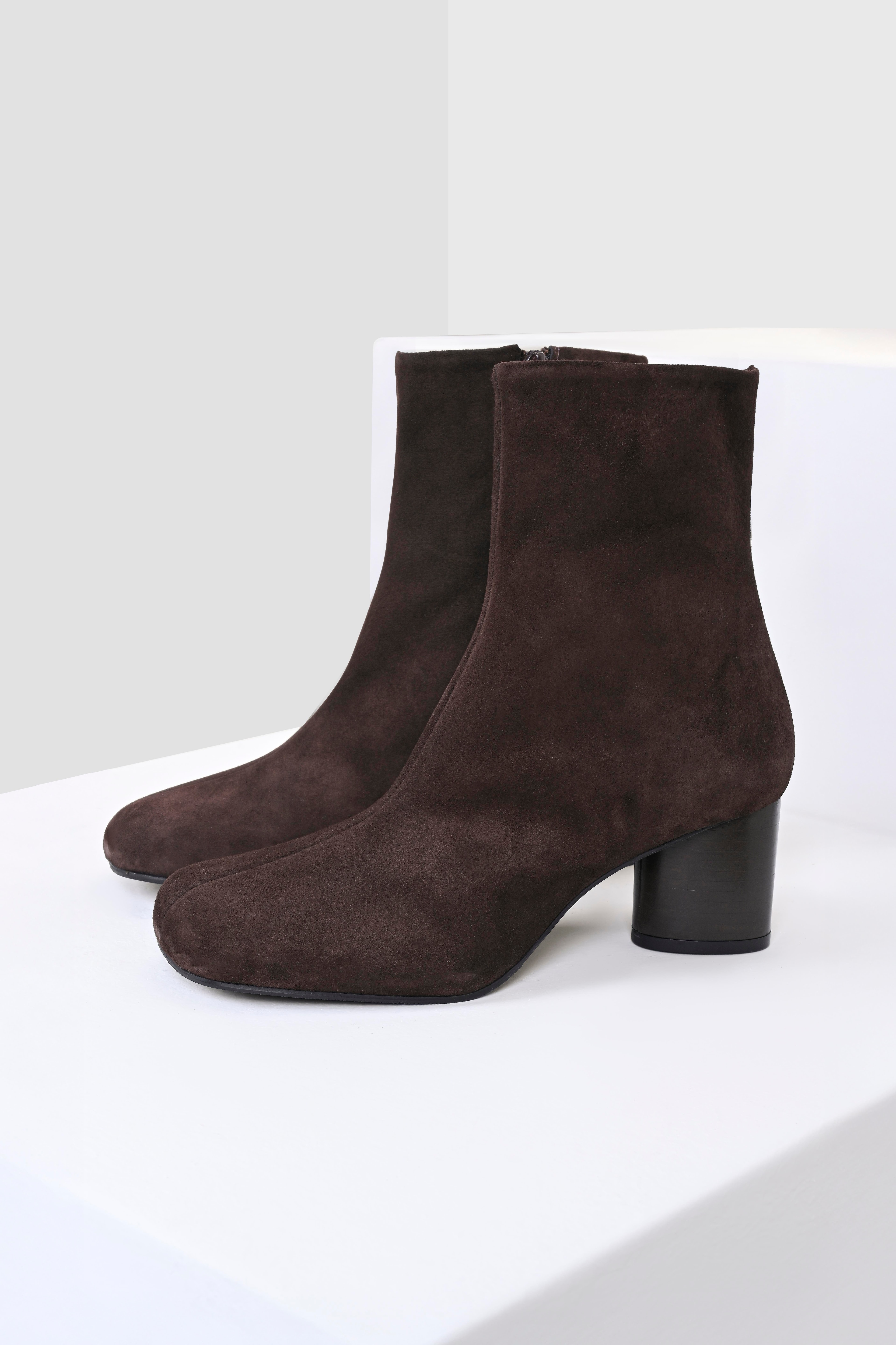 Suede Heel Boots  - Brown