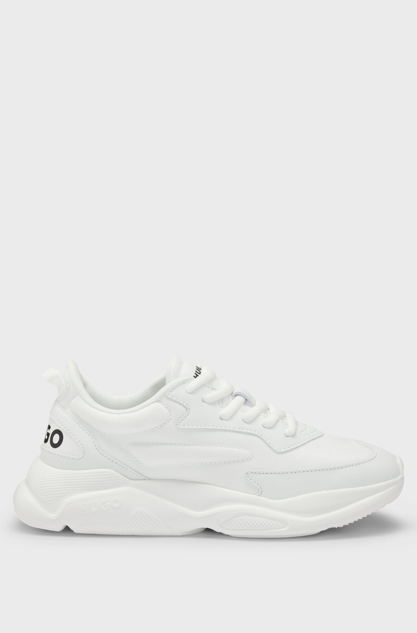Hugo Red Mixed-Material Lace-Up White Sneakers 
