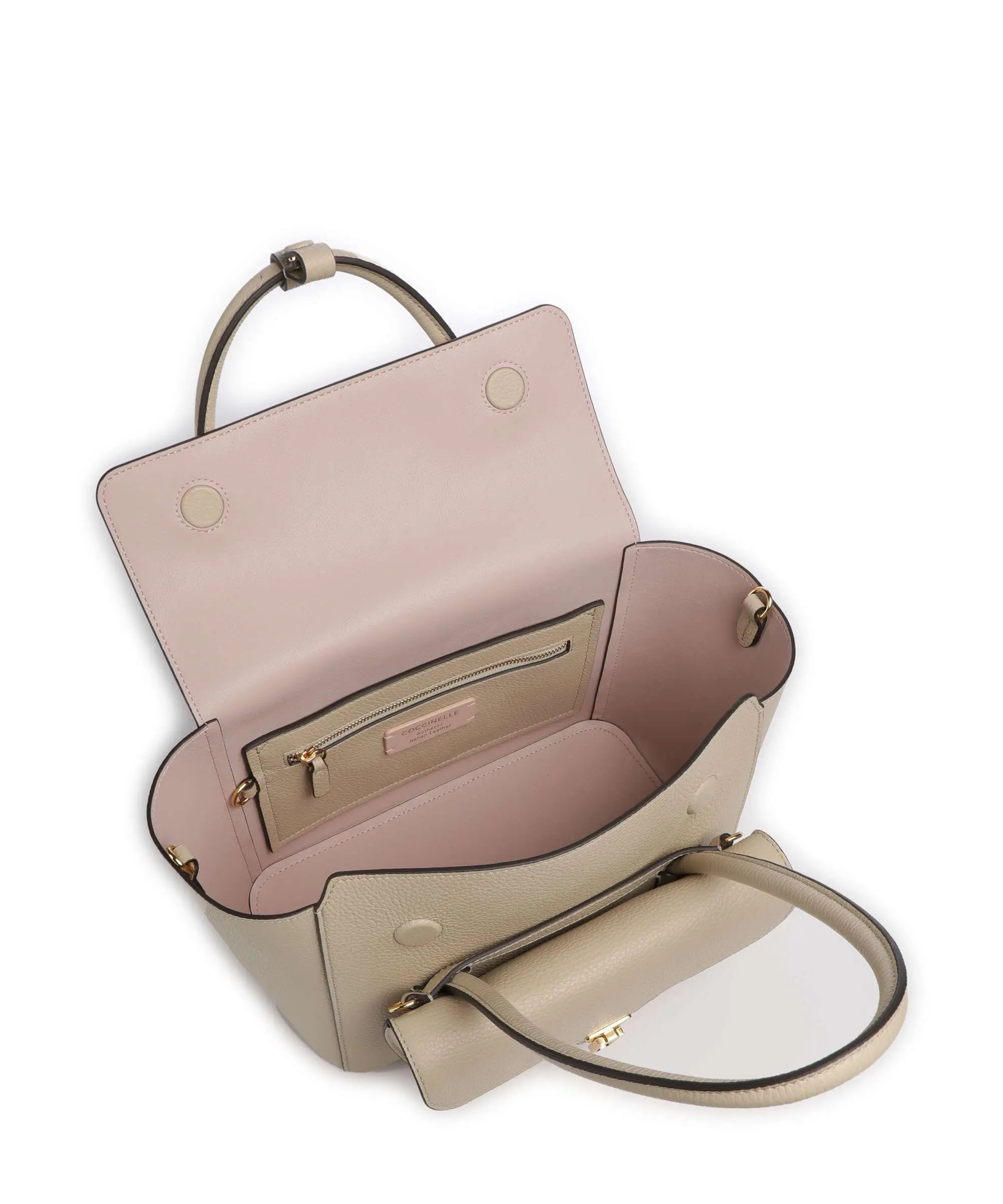 Double Beat Beige Leather Shoulder Bag E1T8A180201