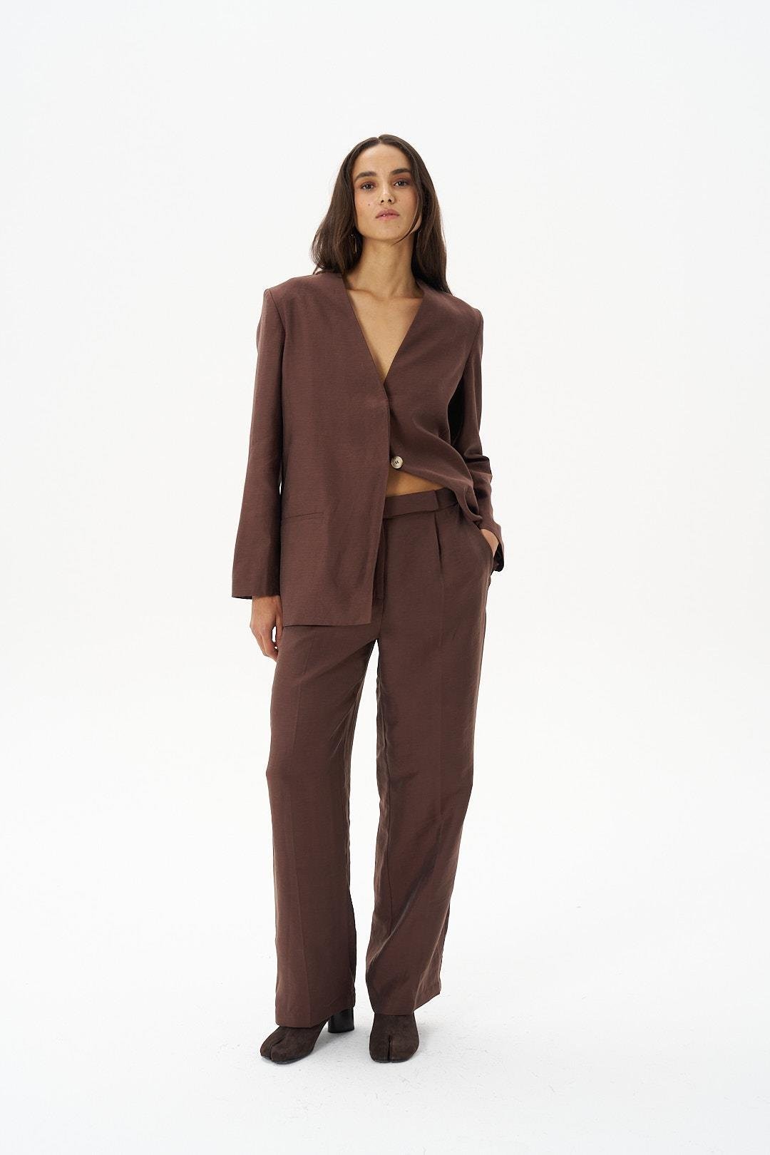 Linen Slim Fit Pant - Brown