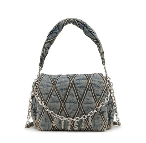 Charm-D Quilted Denim Medium Shoulder Bag