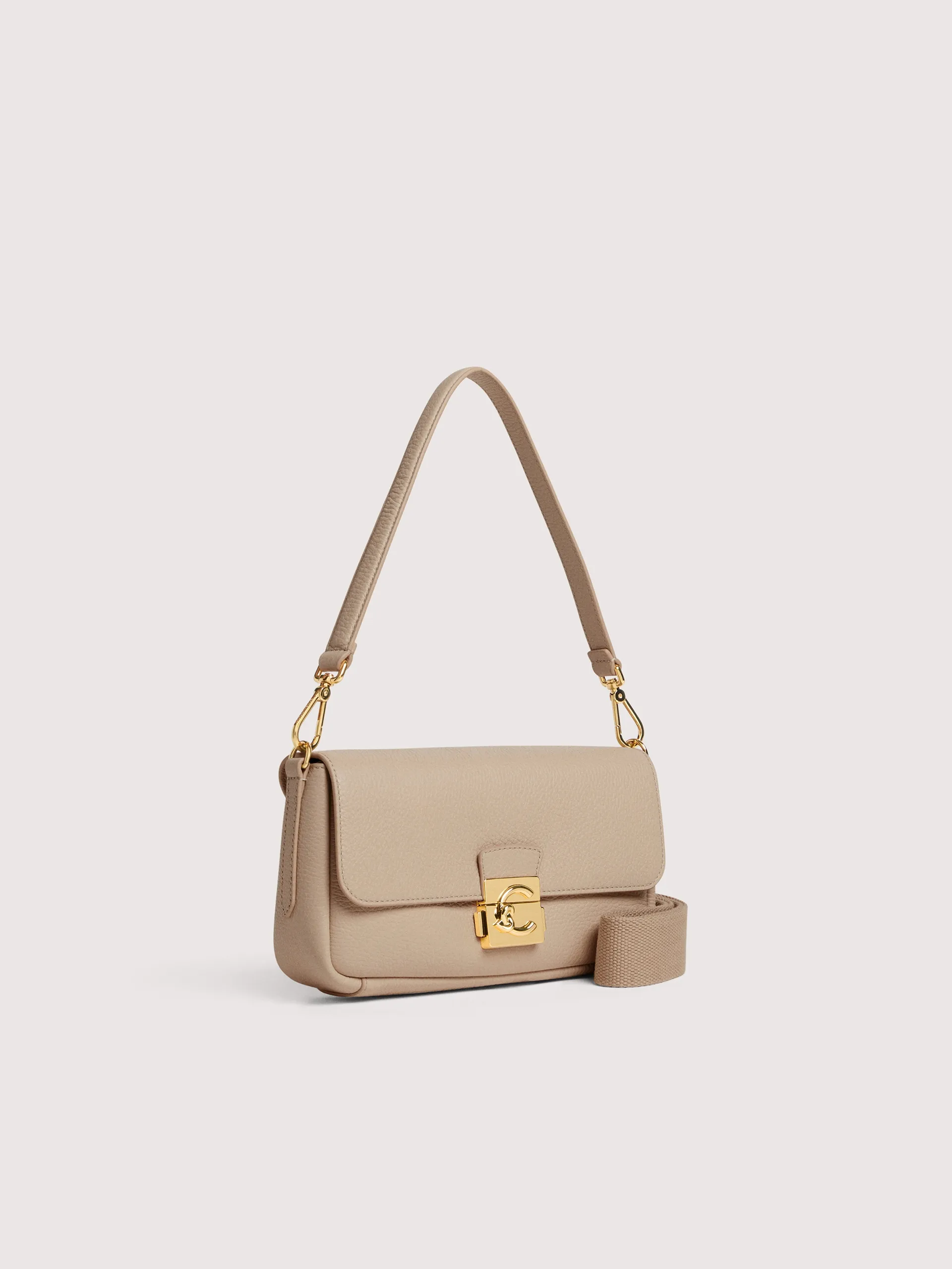 C-Me Lock Beige Leather Shoulder Bag E1U4K120201