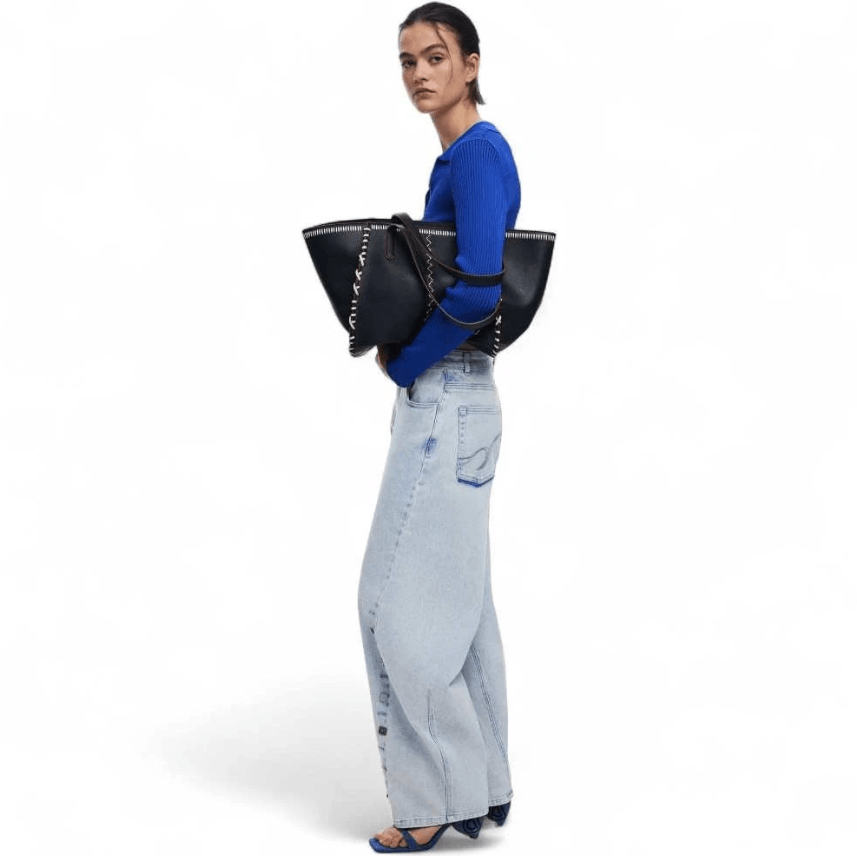 Manhattan Pespuntes Guimar Black Shoulder Bag 