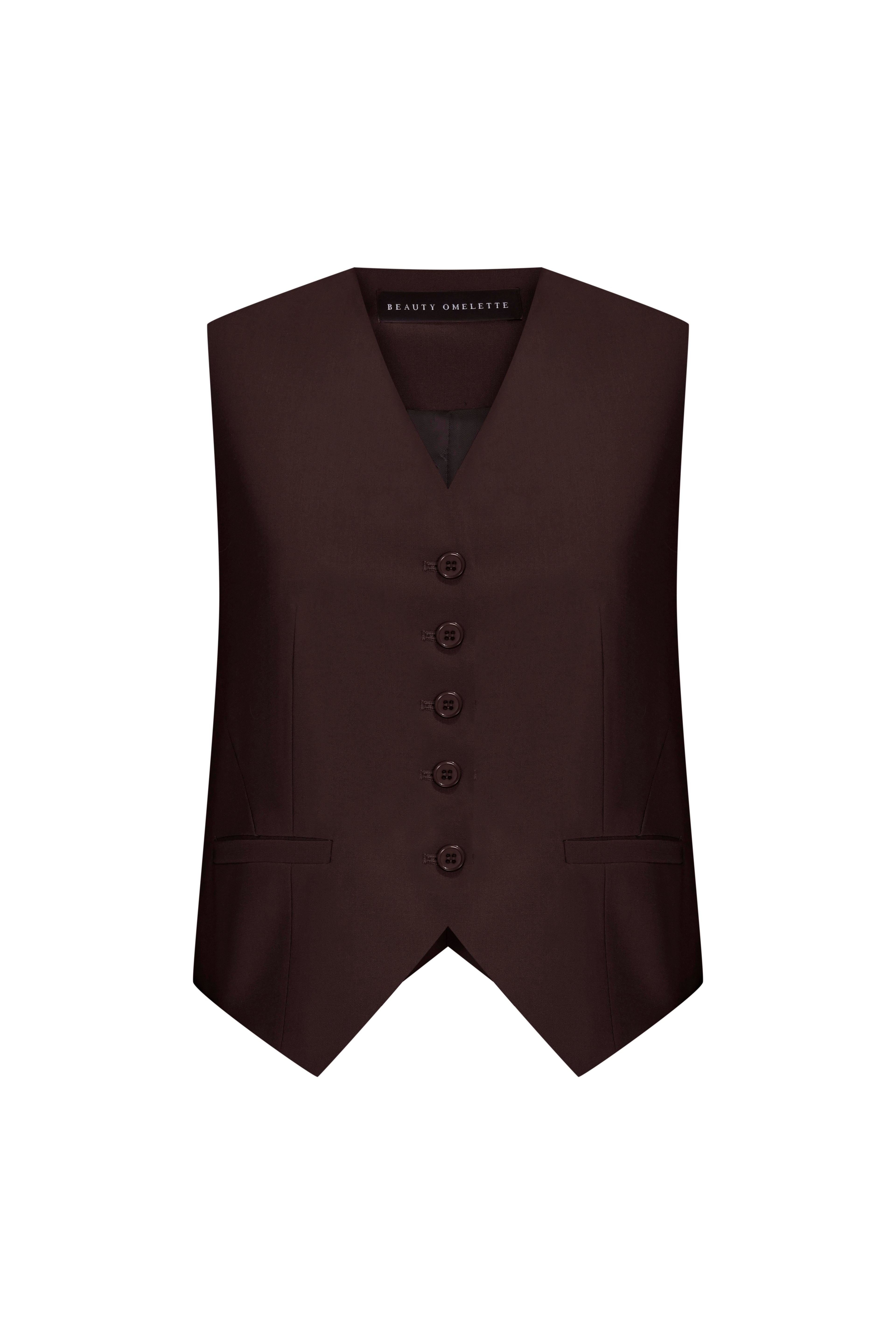 V Neck Wool Blend Brown Vest  - Brown