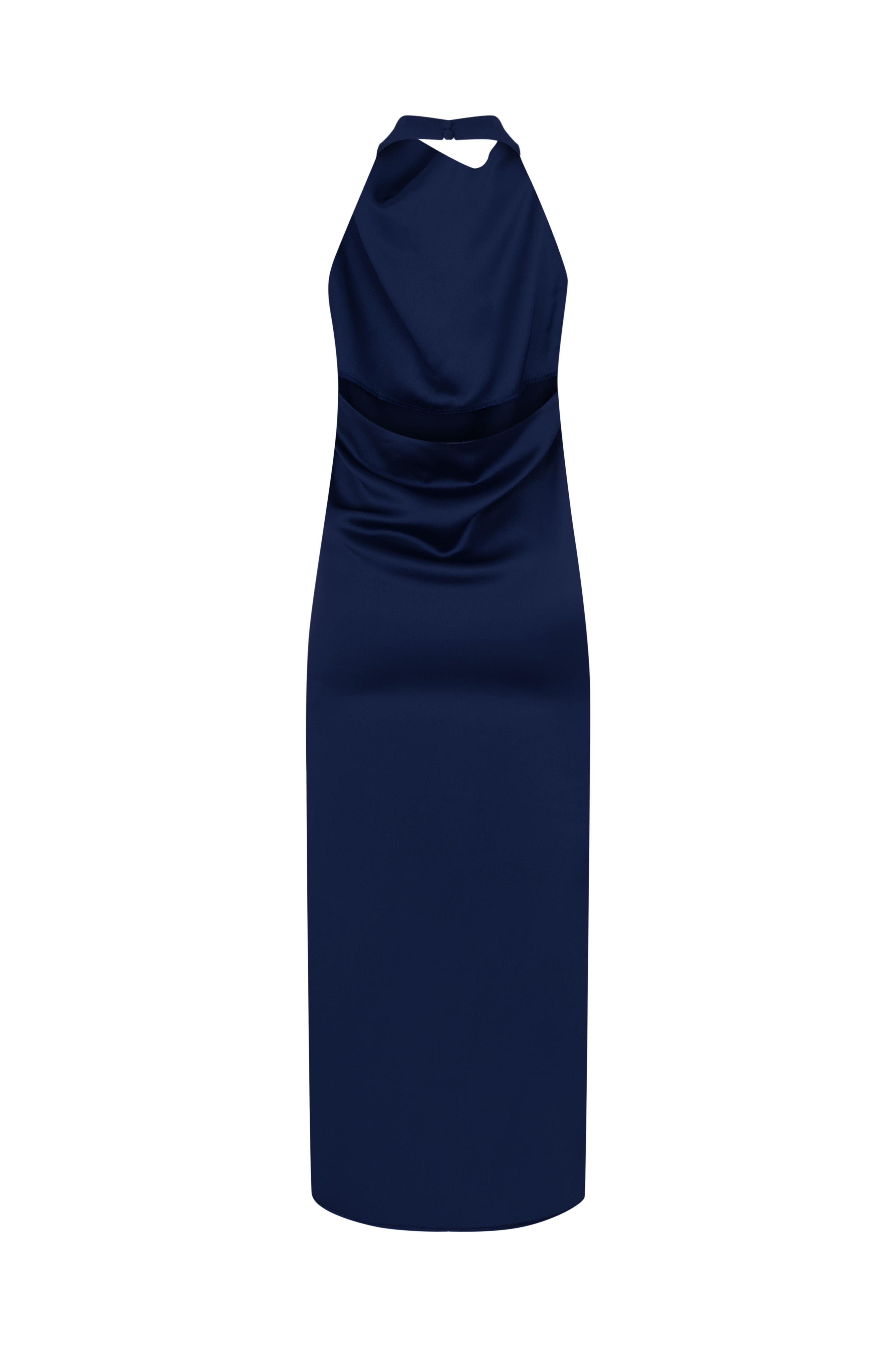 Navy Blue Cowl Neck U Dres
