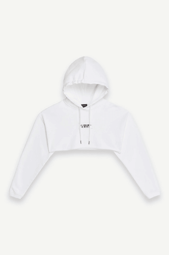 Relaxed White Crop Hoodie
