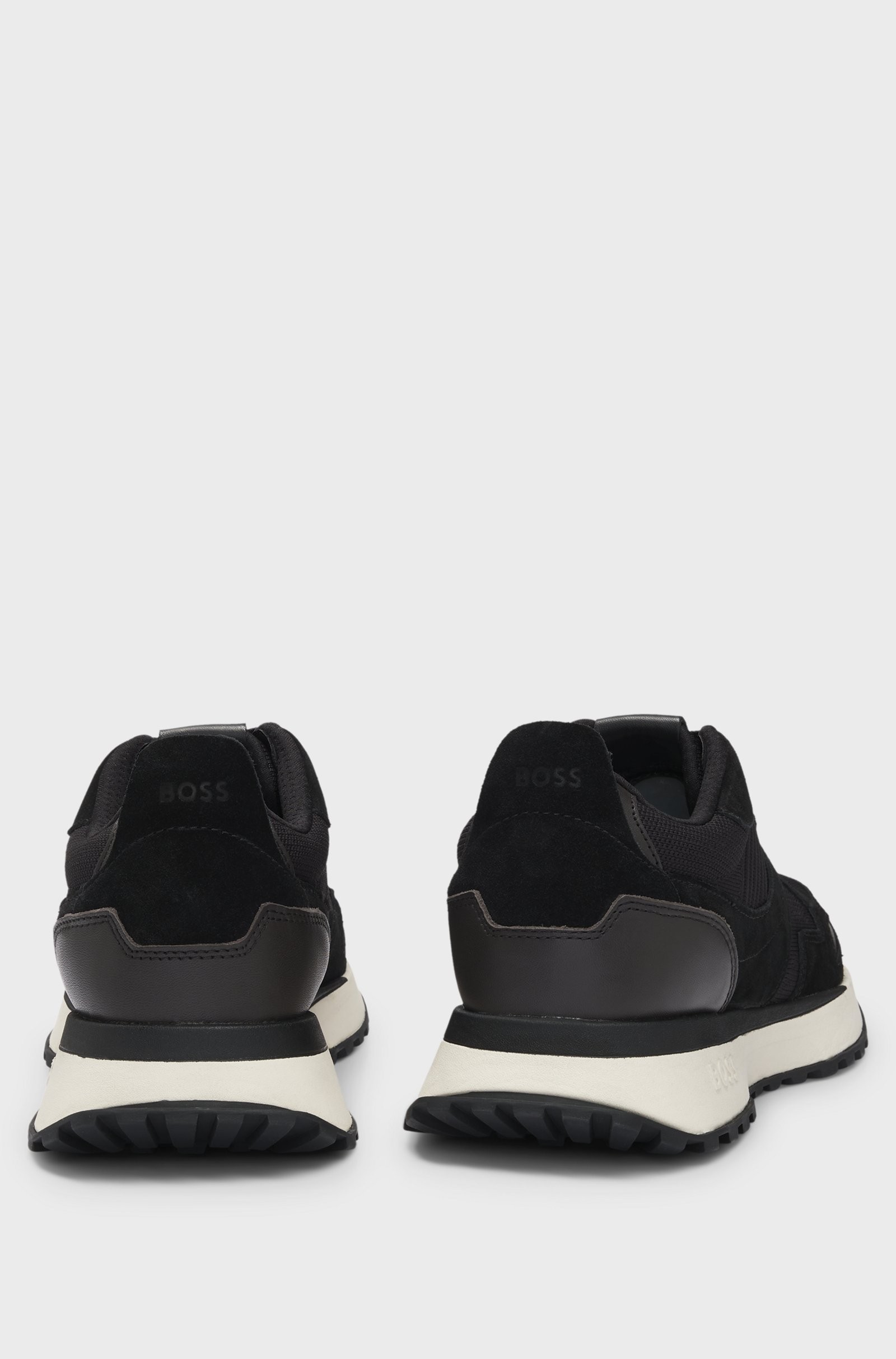 Boss Black Knit and Burnished Leather Trainers 1027175201