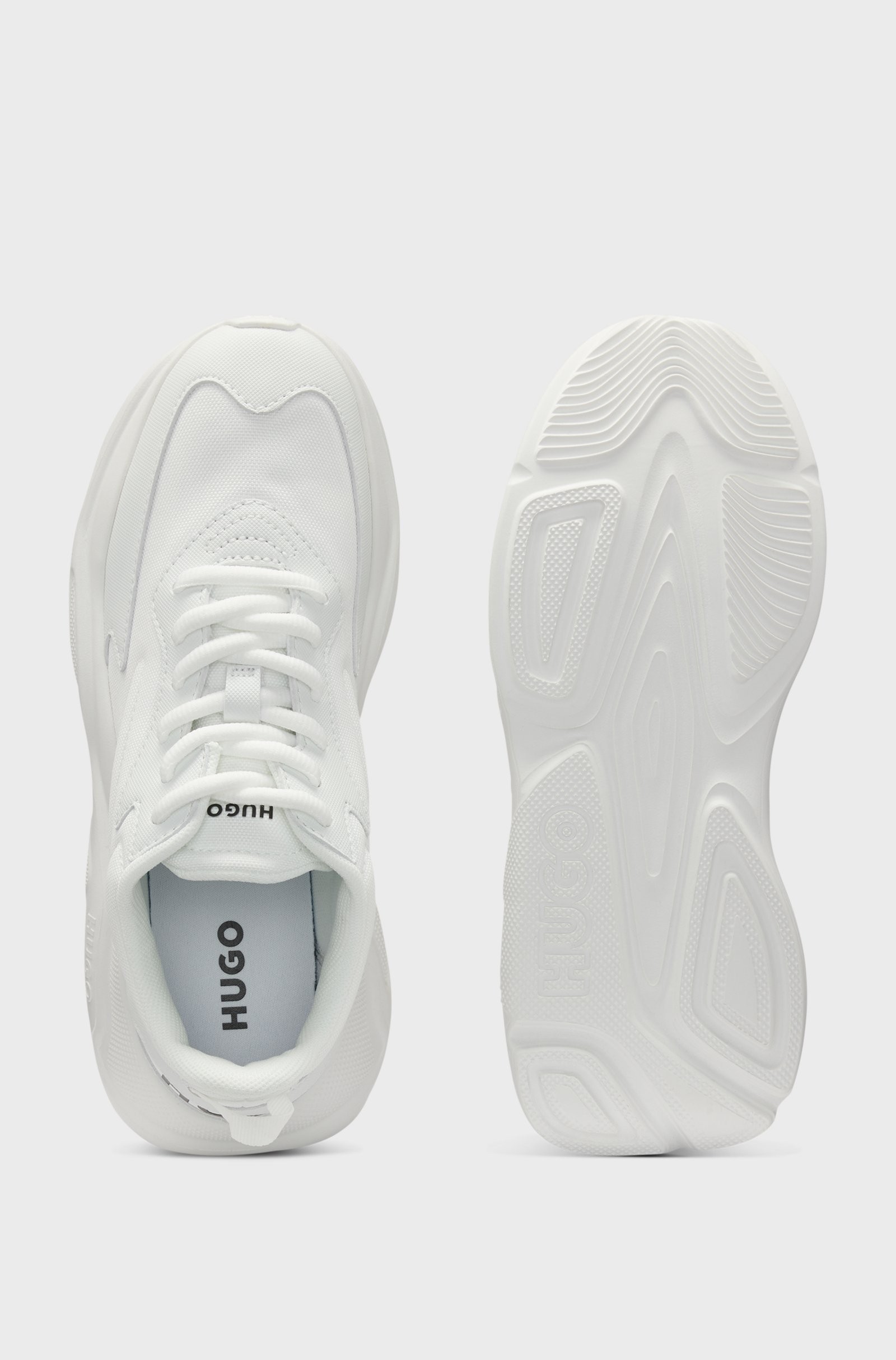Hugo Red Mixed-Material Lace-Up White Sneakers 