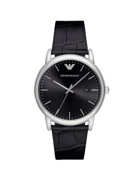 Black Leather Silver Men's Watch AR2500