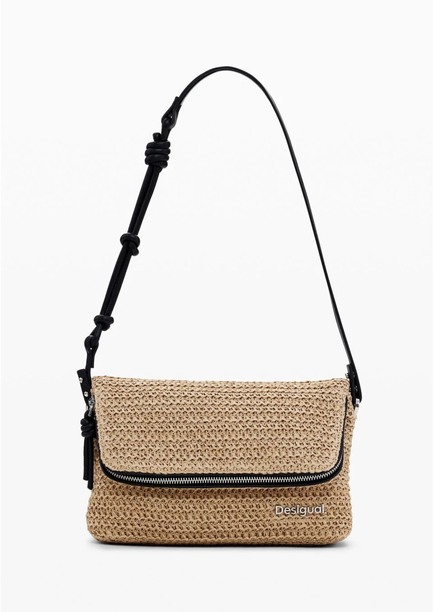 Half Logo Raffia U Shoulder Bag