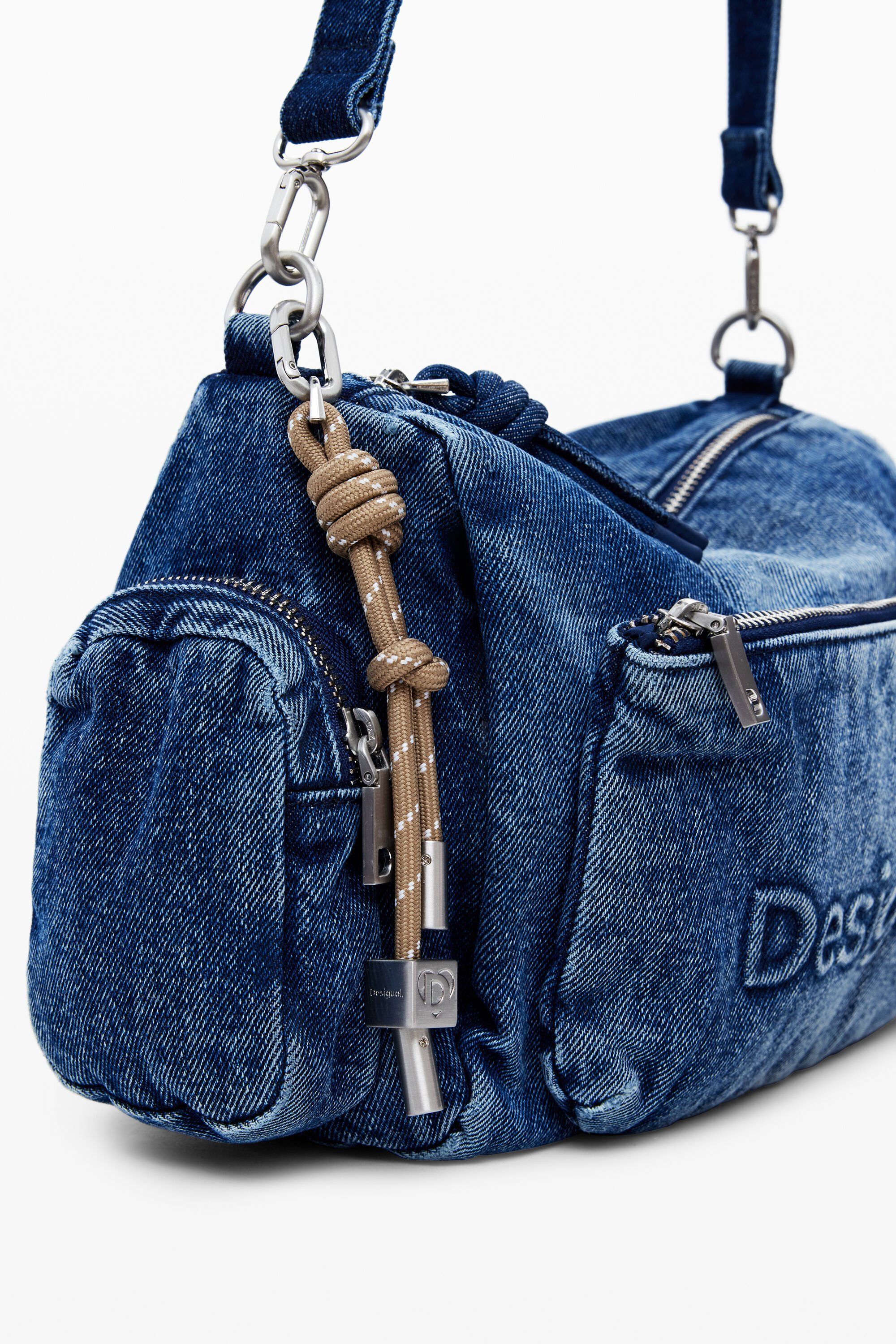 Half Logo U Denim Large Shoulder Bag 