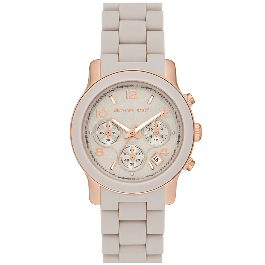 Runway Chronograph Rose Gold-Tone Stainless Steel and Wheat Silicone Women's Watch MK7386