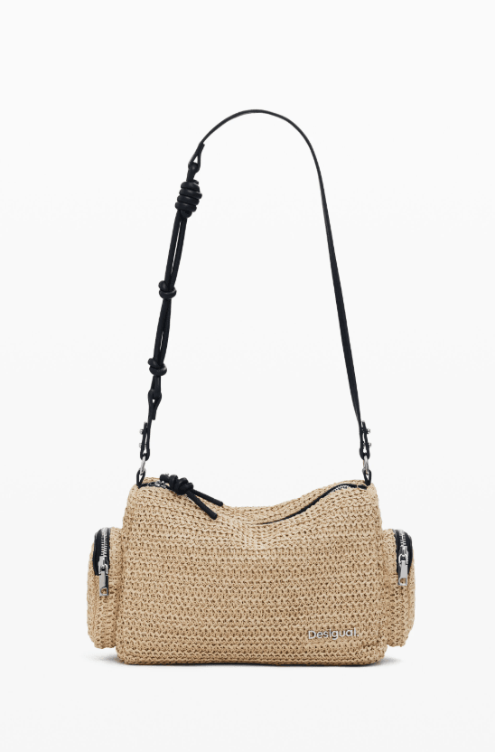 Half Logo Raffia Small U Shoulder Bag