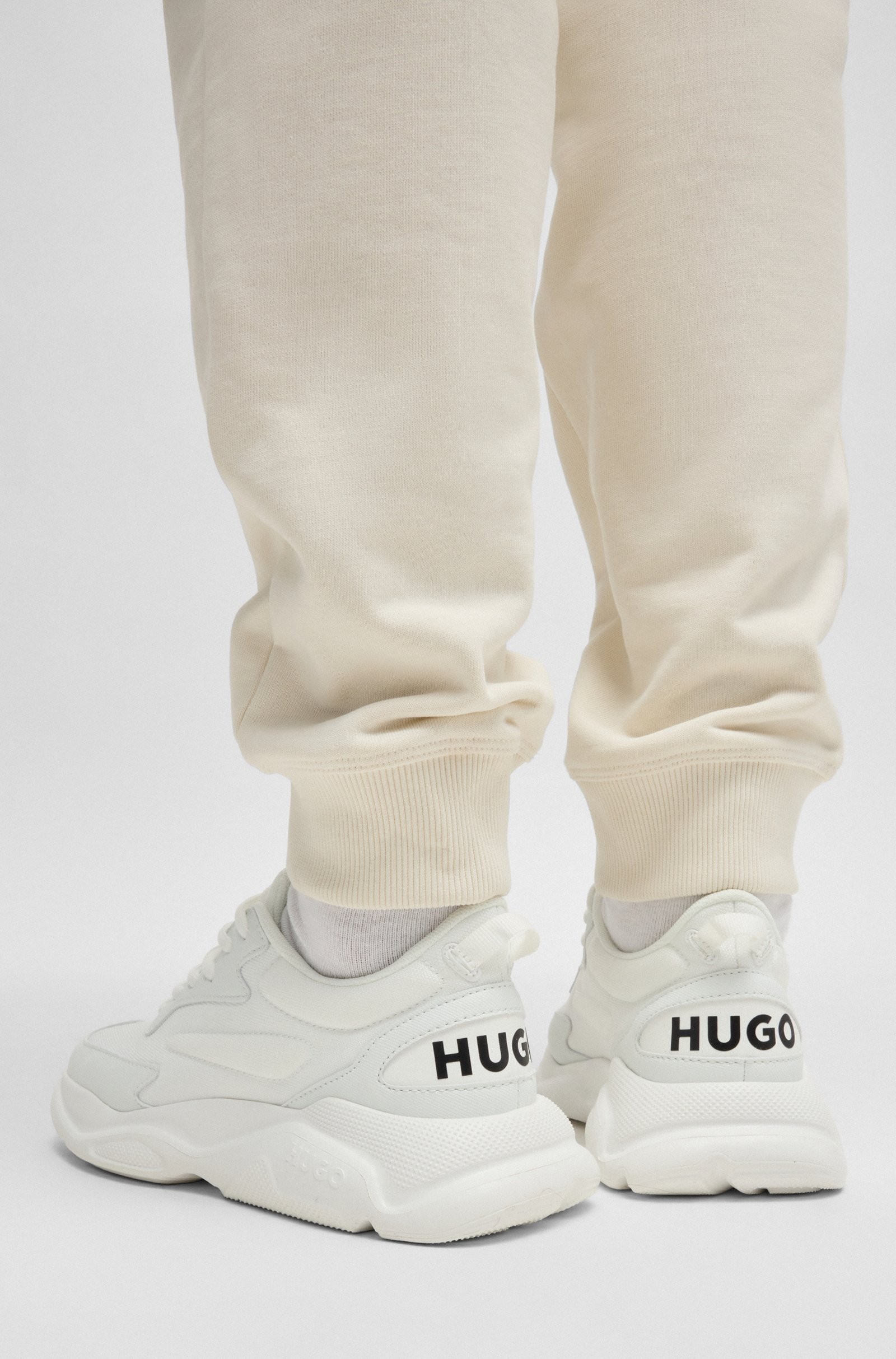 Hugo Red Mixed-Material Lace-Up White Sneakers 