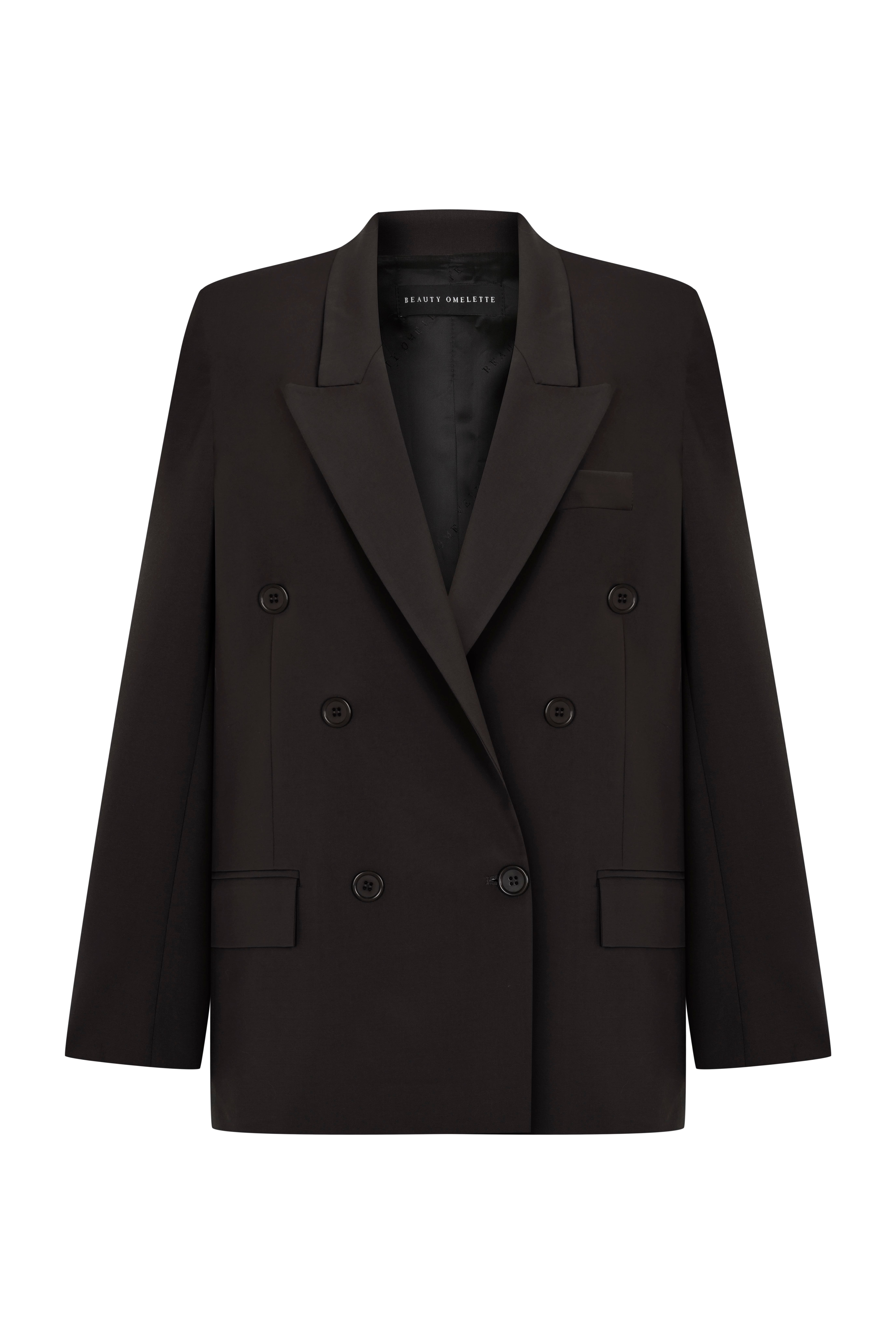 Brown Square Shouldered Double Breasted Wool Blend Blazer