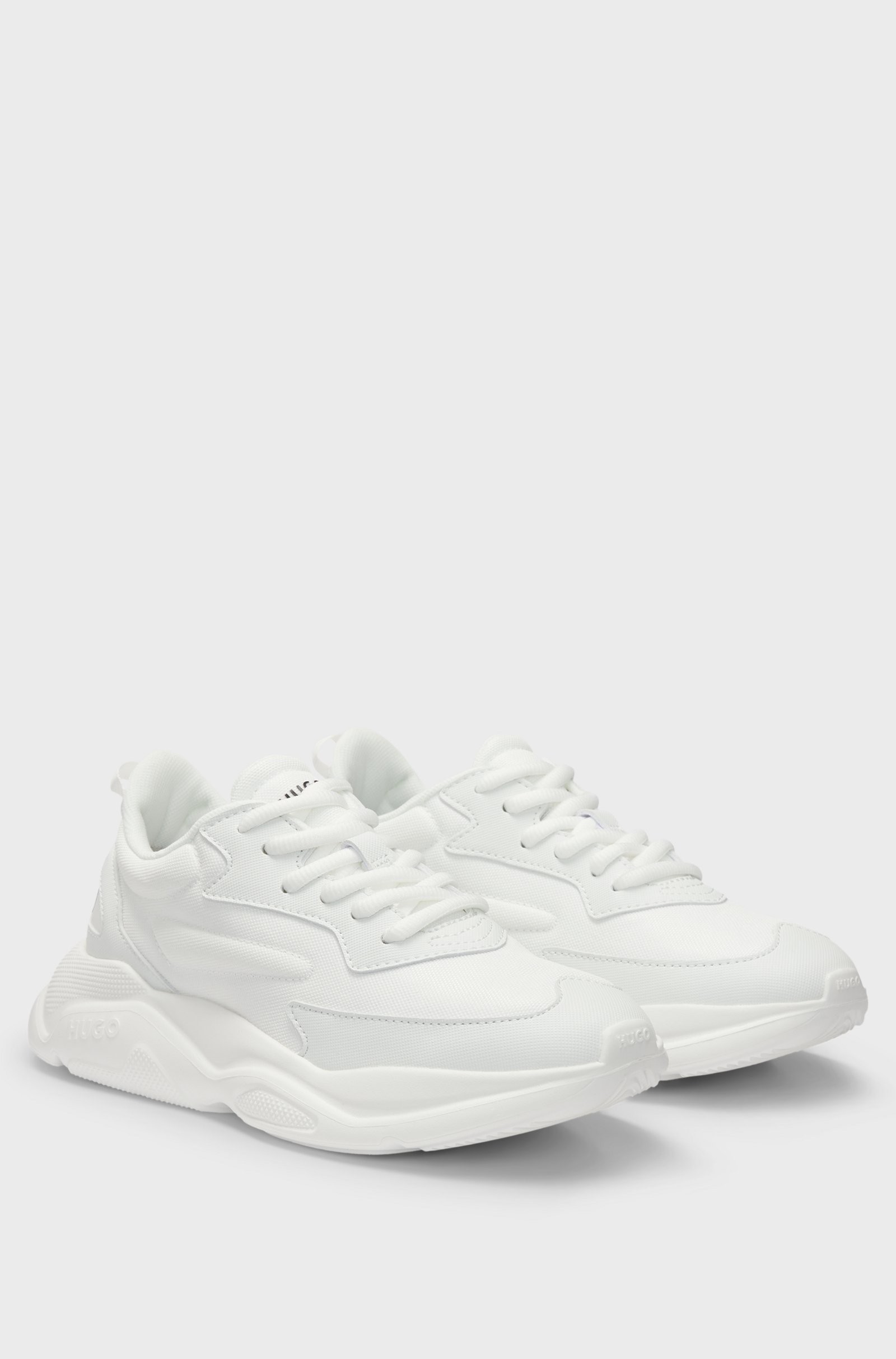Hugo Red Mixed-Material Lace-Up White Sneakers 