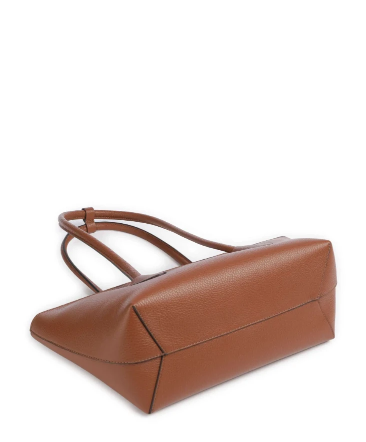 Double Beat Brown Leather Shoulder Bag E1T8A110301