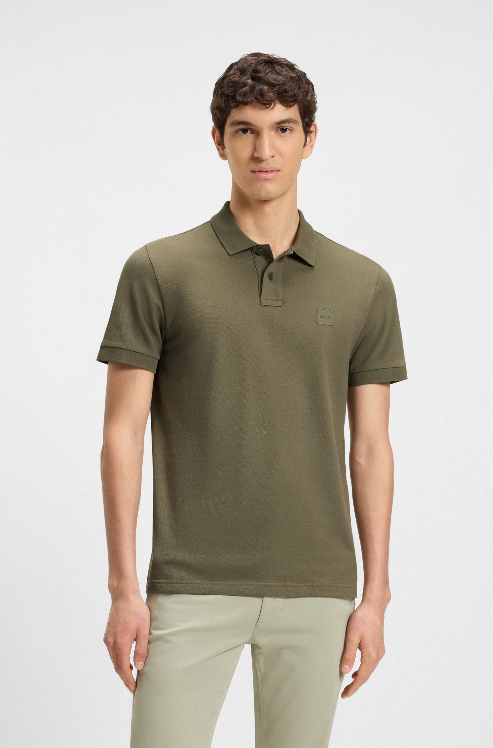 Hugo Red Stretch-Cotton Slim-Fit Polo Shirt with Logo Patch