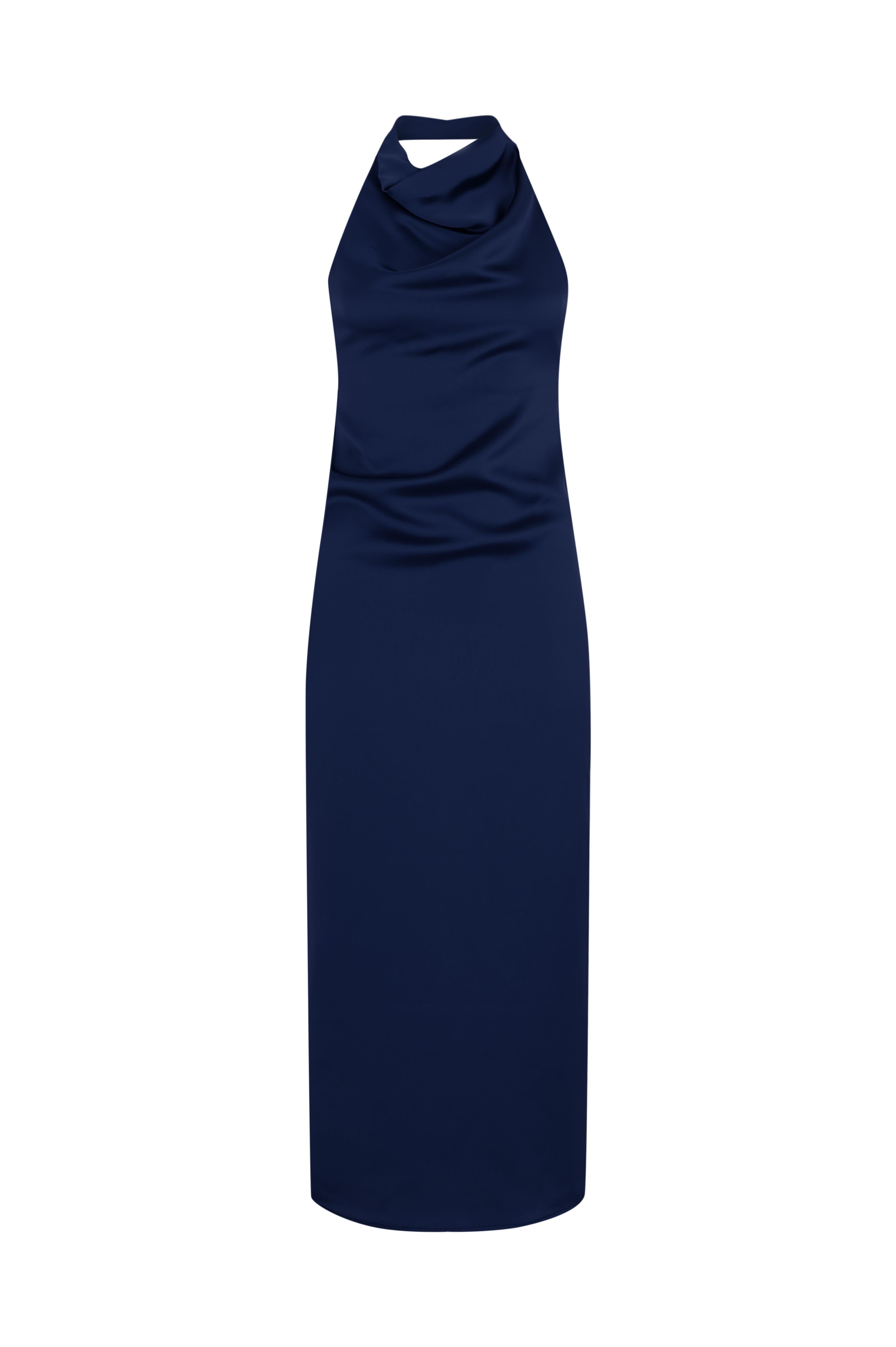 Navy Blue Cowl Neck U Dres