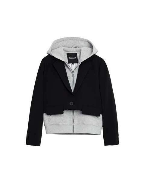 Chaq Blazerhood Black Grey Hooded Coat 